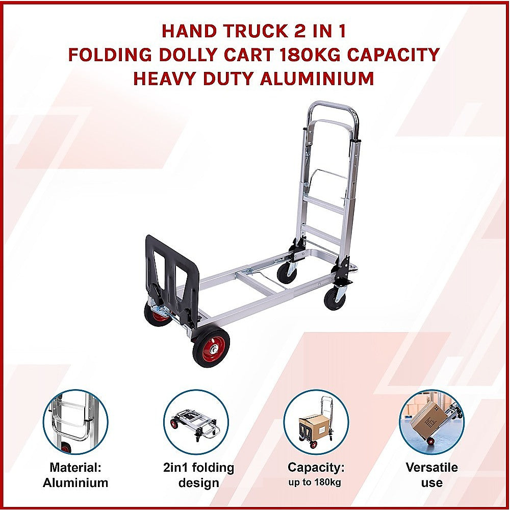 Hand Truck 2 in 1 Folding Dolly Cart 180kg Capacity Heavy Duty Aluminium V63-930031