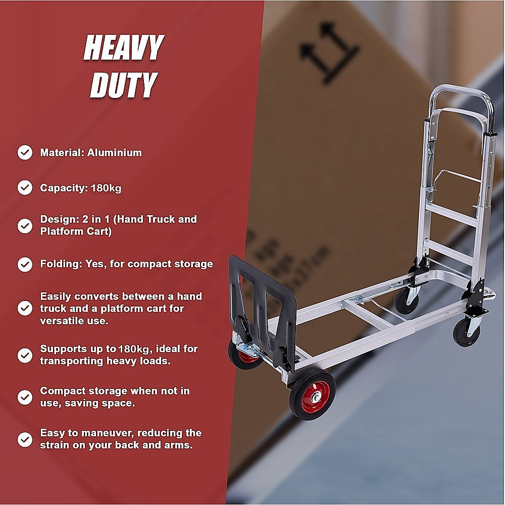 Hand Truck 2 in 1 Folding Dolly Cart 180kg Capacity Heavy Duty Aluminium V63-930031