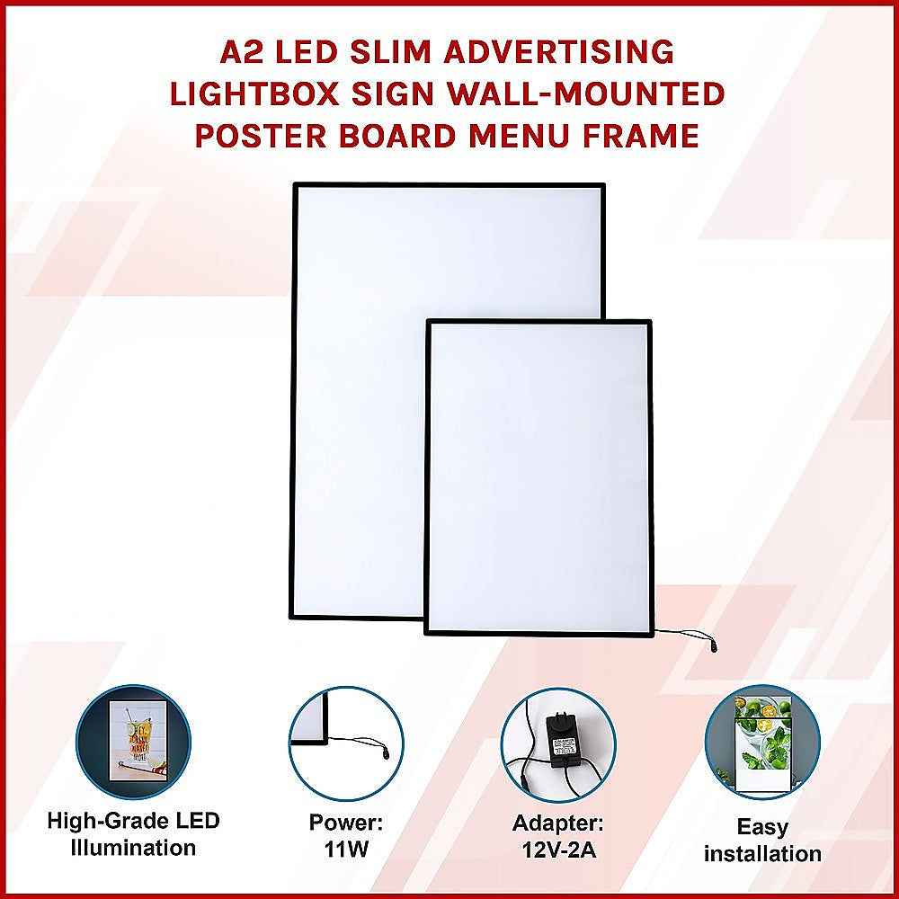A2 LED Slim Advertising Lightbox Sign Wall-Mounted Poster Board Menu Frame V63-930081