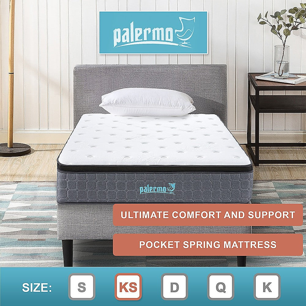 King Single Euro Top Pocket Spring Mattress - Motion Isolation Comfort with CertiPUR-US Certified Foam Layers V63-930271