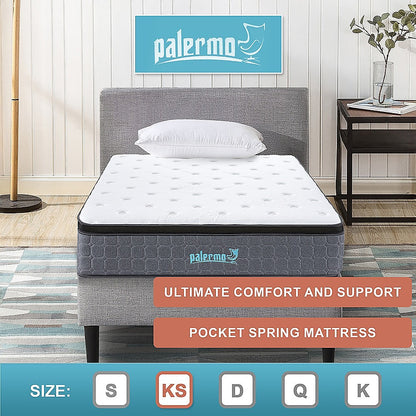 King Single Euro Top Pocket Spring Mattress - Motion Isolation Comfort with CertiPUR-US Certified Foam Layers V63-930271