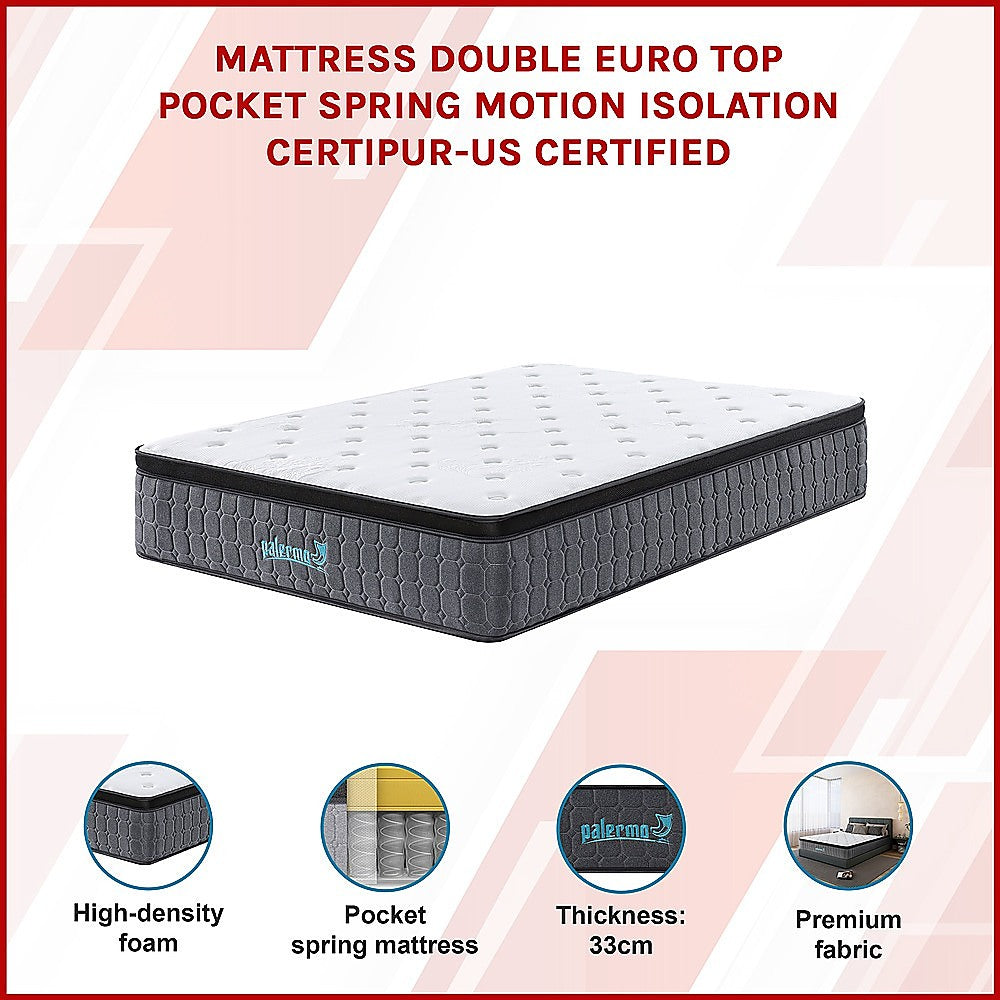 Double Euro Top Pocket Spring Mattress - Motion Isolation Comfort with CertiPUR-US Certified Foam Layers V63-930281