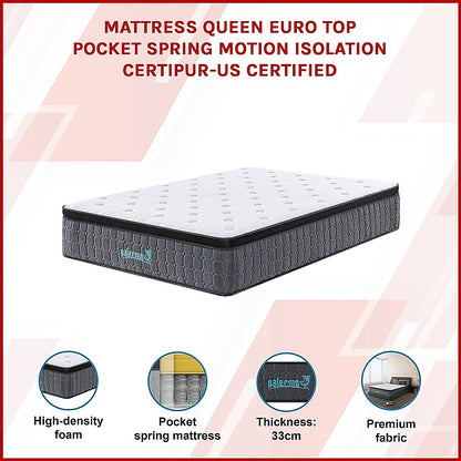 Queen Euro Top Pocket Spring Mattress - Motion Isolation Comfort with CertiPUR-US Certified Foam Layers V63-930291