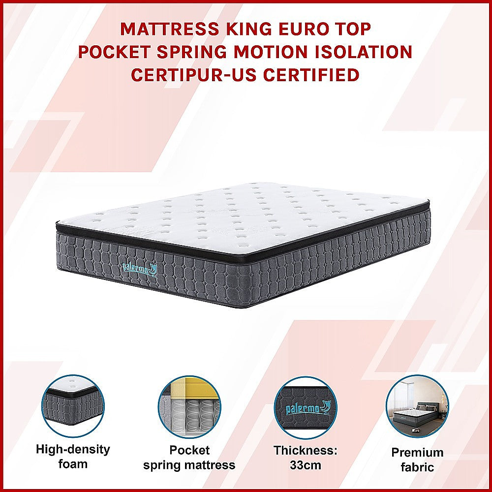 King Euro Top Pocket Spring Mattress - Motion Isolation Comfort with CertiPUR-US Certified Foam Layers V63-930301