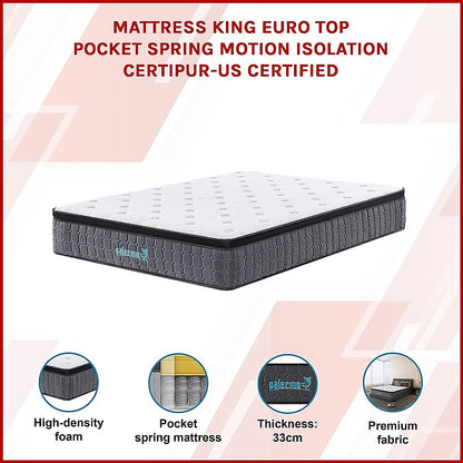 King Euro Top Pocket Spring Mattress - Motion Isolation Comfort with CertiPUR-US Certified Foam Layers V63-930301