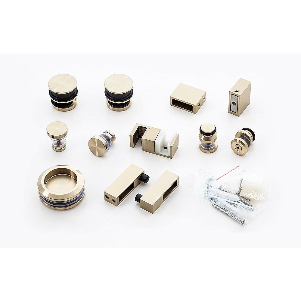Frameless Glass Sliding Shower Door Hardware Rail Set Gold