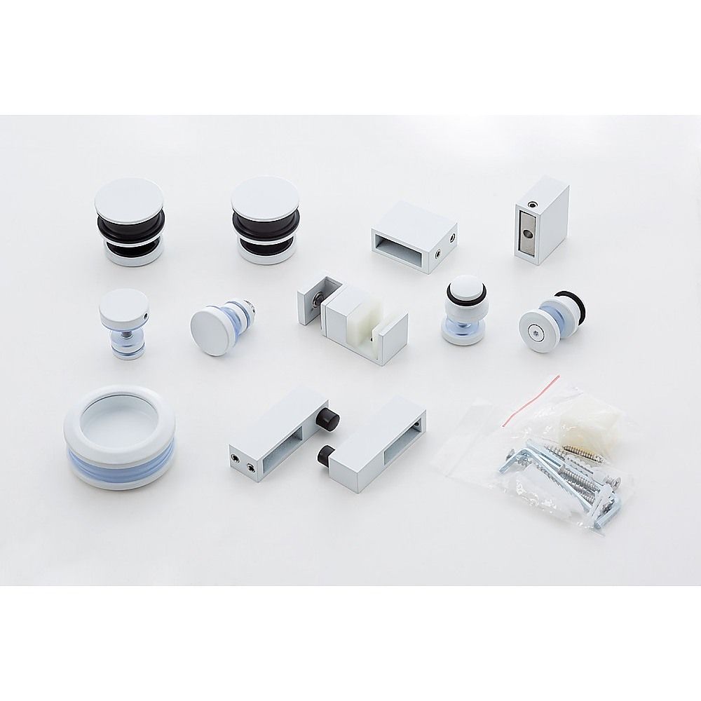 Frameless Glass Sliding Shower Door Hardware Rail Set White