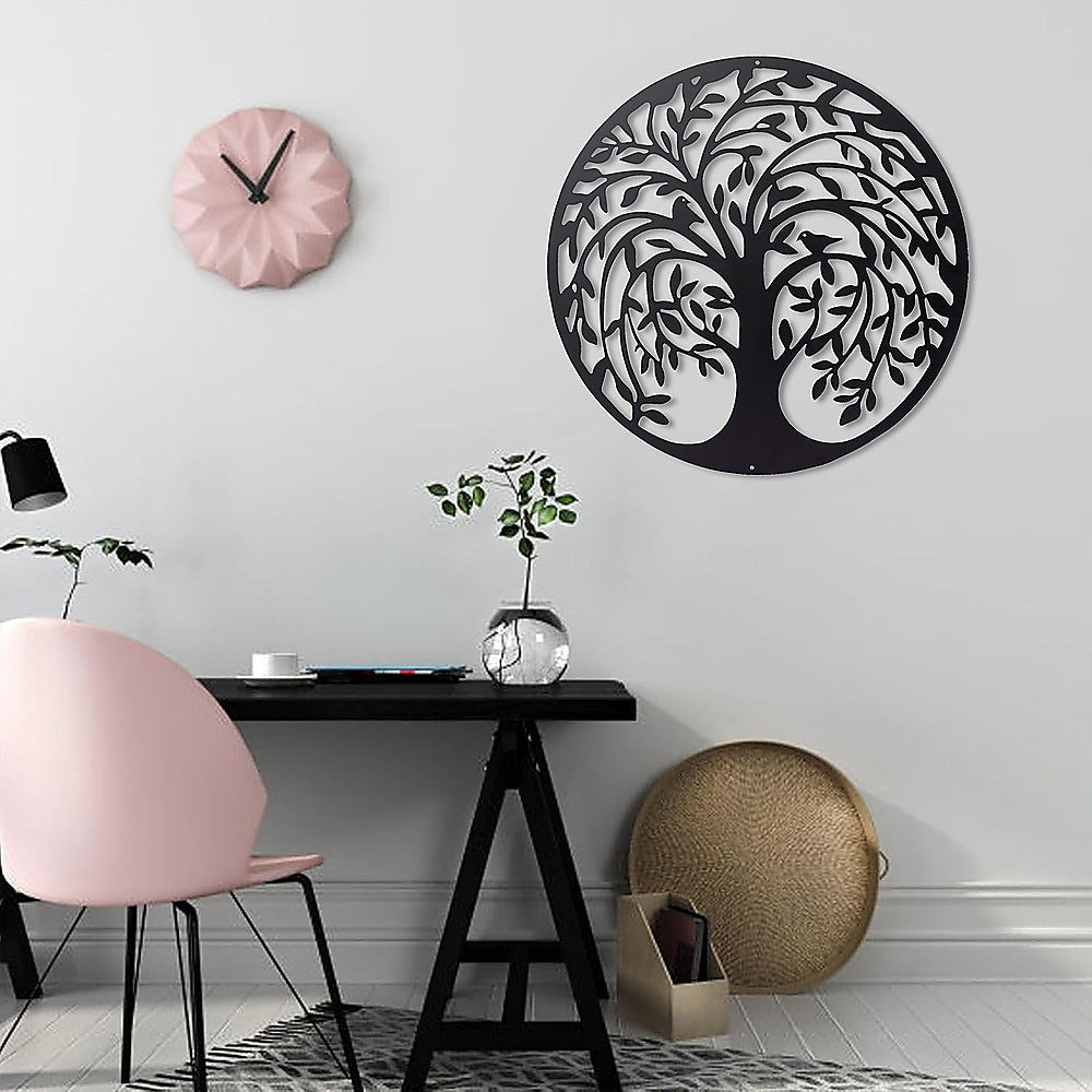 60cm Tree Of Life And Birds Round Metal Wall Garden Art Sculpture For Outdoor Decor V63-931321