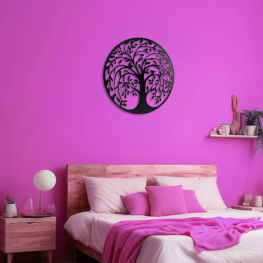 60cm Tree Of Life And Birds Round Metal Wall Garden Art Sculpture For Outdoor Decor V63-931321