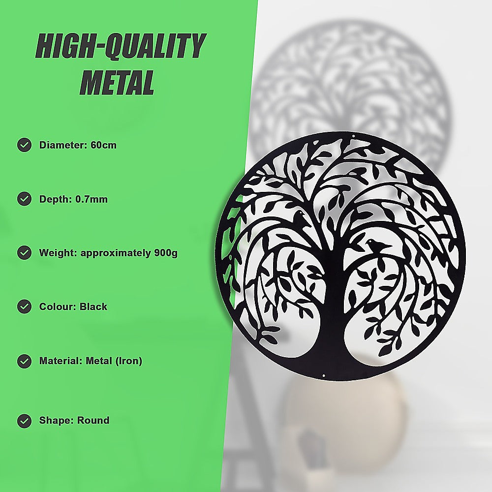 60cm Tree Of Life And Birds Round Metal Wall Garden Art Sculpture For Outdoor Decor V63-931321