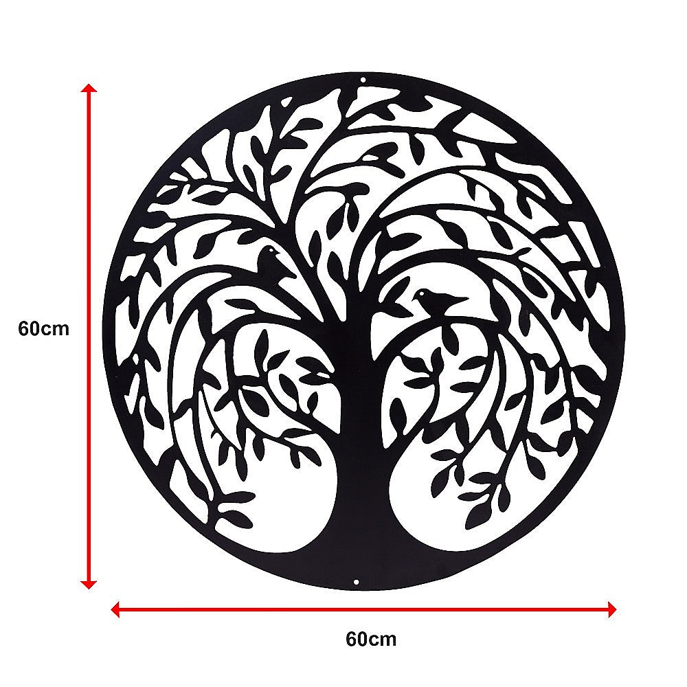 60cm Tree Of Life And Birds Round Metal Wall Garden Art Sculpture For Outdoor Decor V63-931321