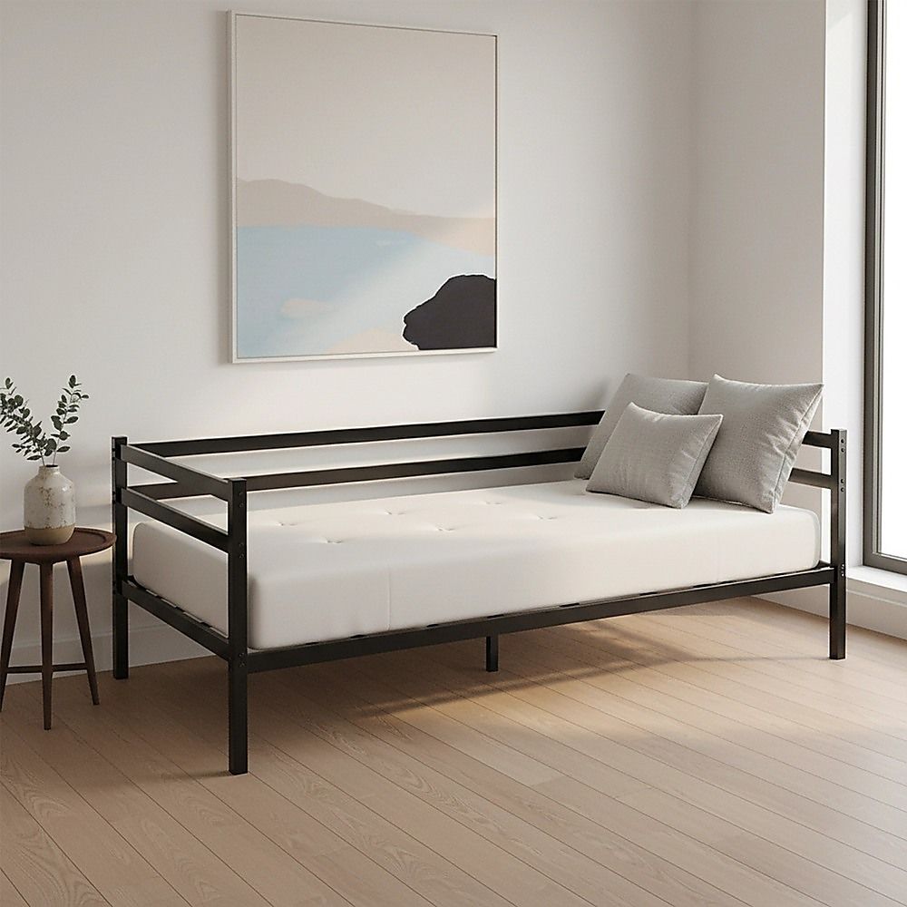 Single Daybed Metal Frame Sofa Premium Black Day Bed Steel Support V63-931491