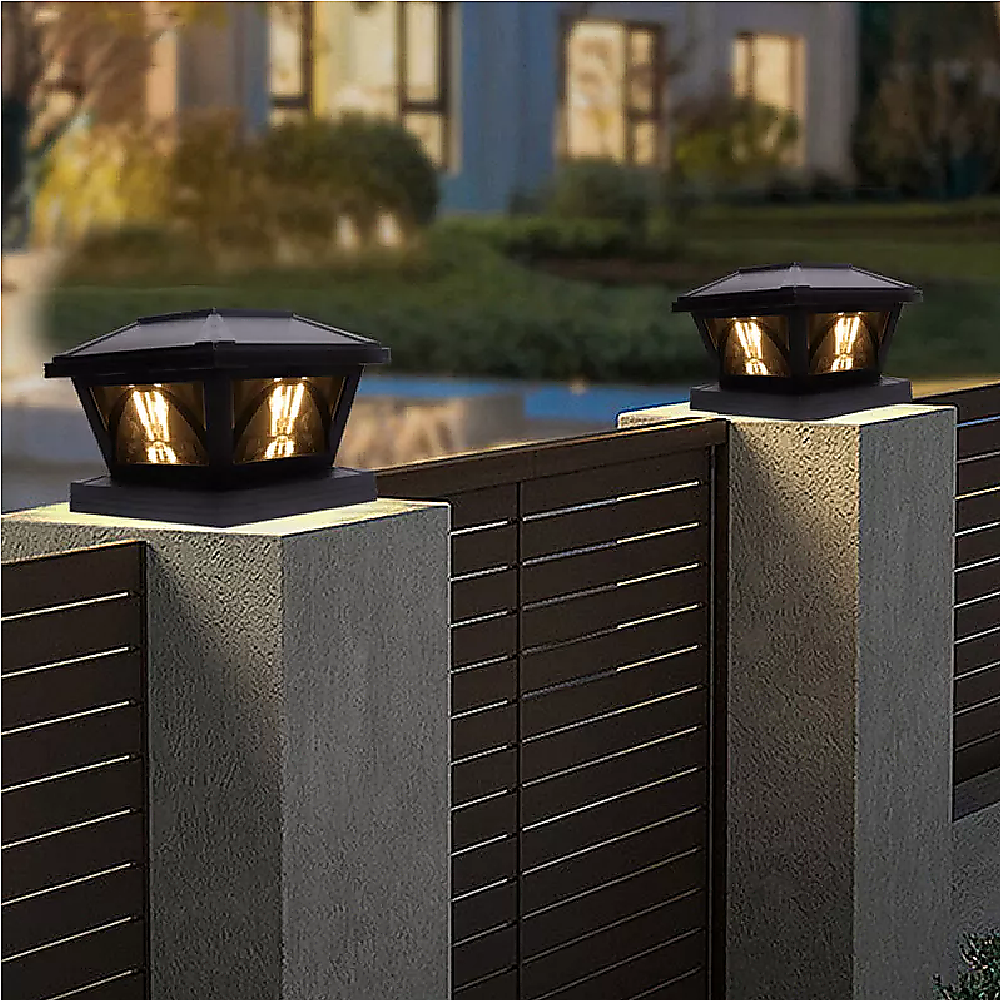 2 Pack Outdoor Flame Light Solar Post Deck Fence Cap V63-931871