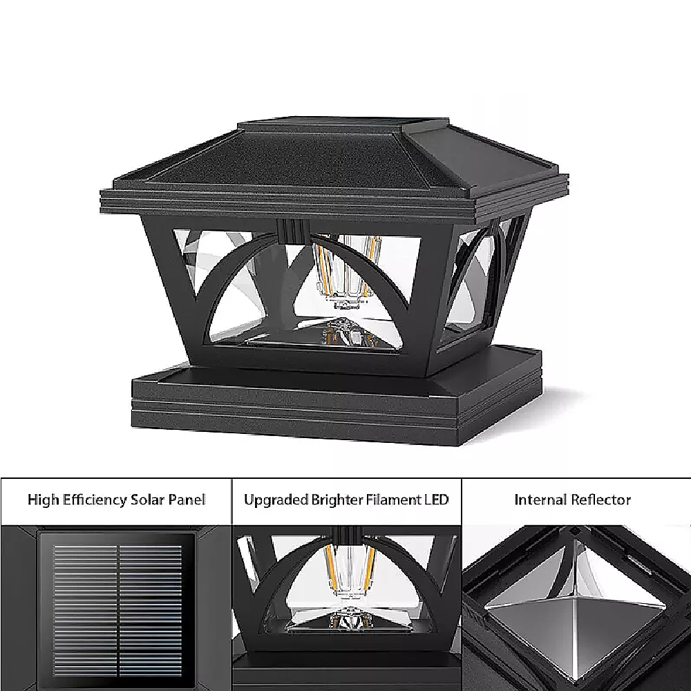 2 Pack Outdoor Flame Light Solar Post Deck Fence Cap V63-931871