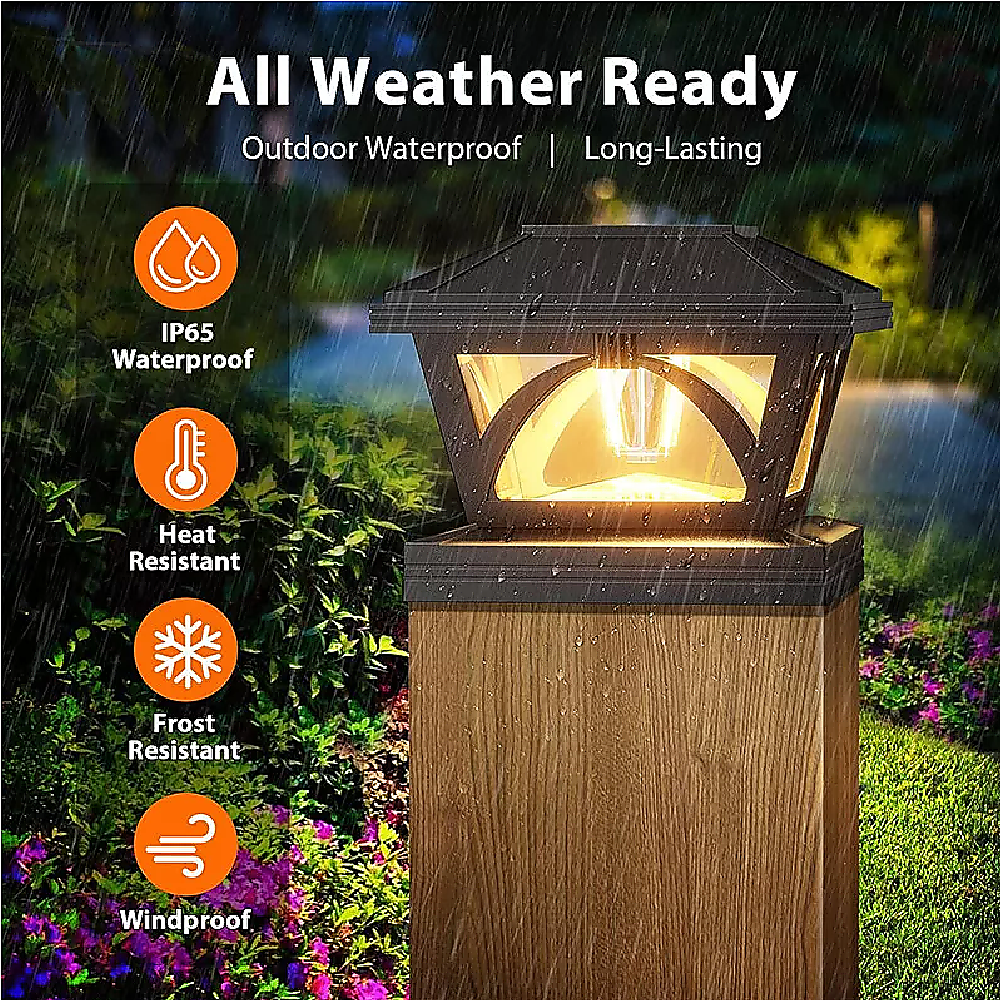 2 Pack Outdoor Flame Light Solar Post Deck Fence Cap V63-931871