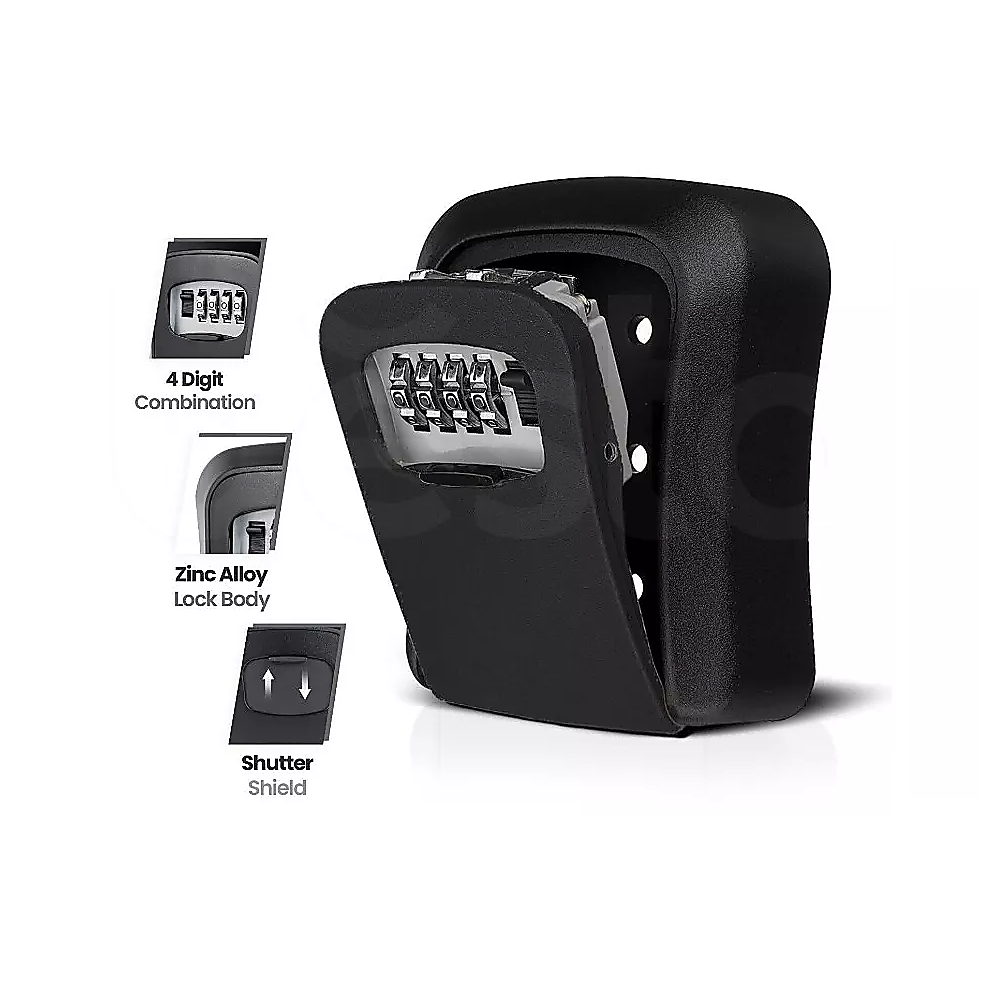 Lock Box Key Safe 4 Combination Outdoor Security Wall Mounted Weather Resistant Key Storage Box V63-931891
