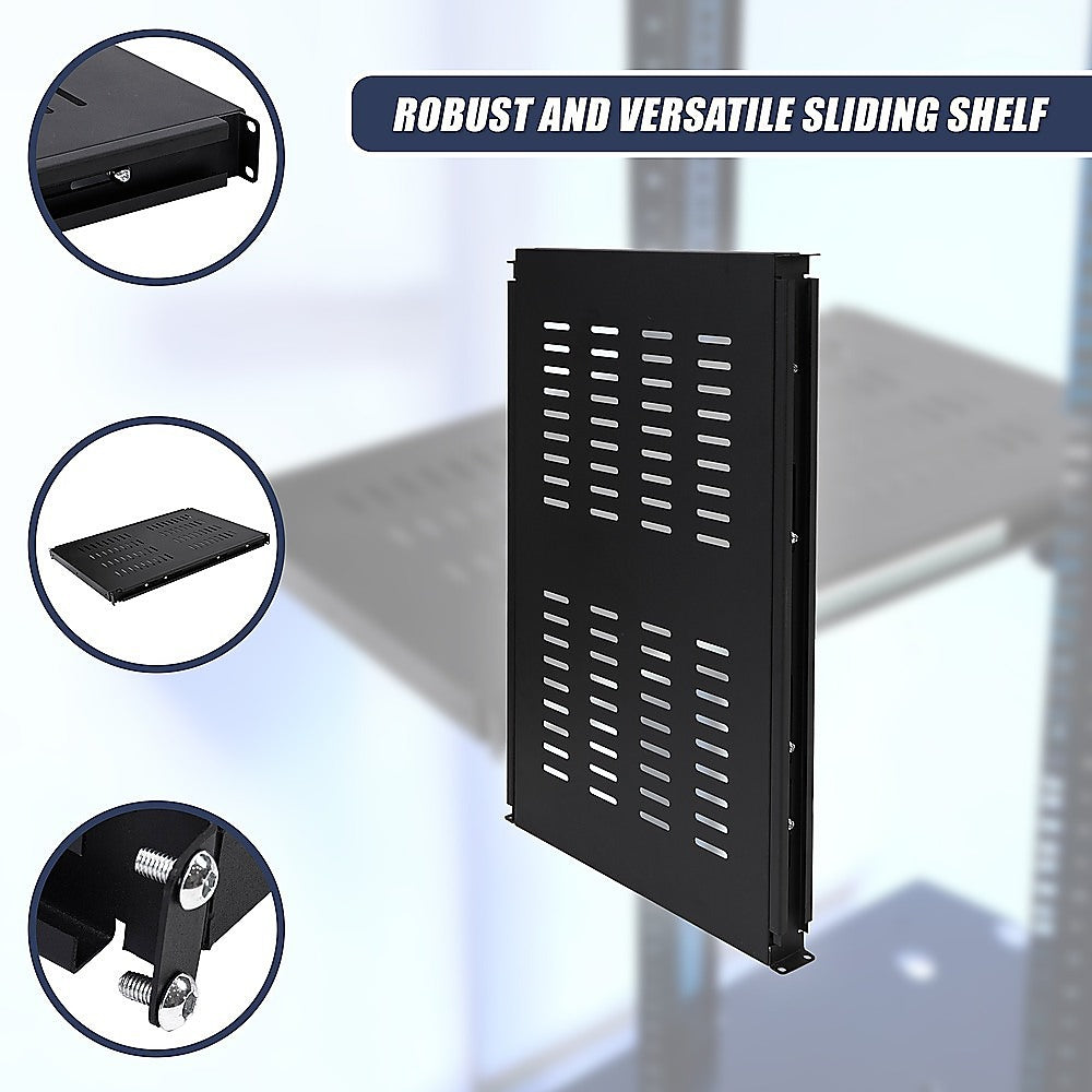 1U Sliding Server Rack Shelf 26 Inch Deep Vented for 19 Inch Cabinet V63-932021