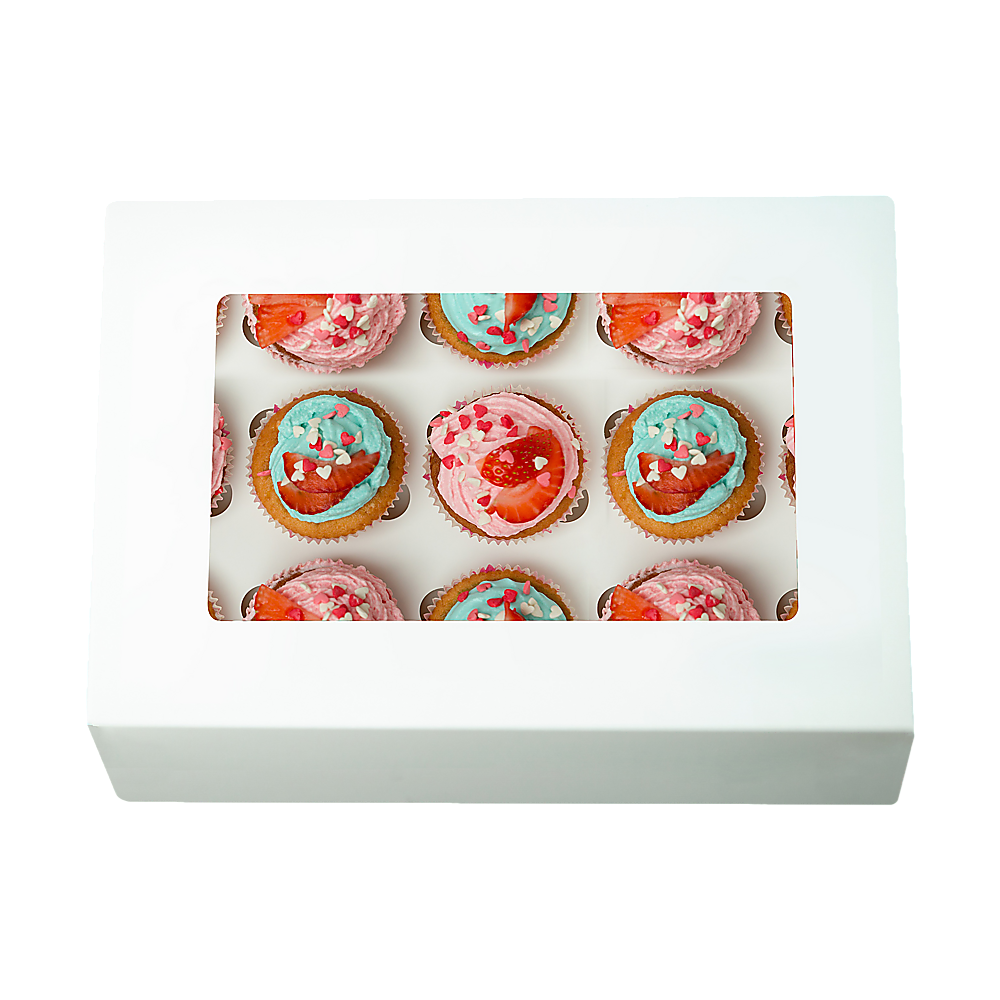 50pcs Cupcake Boxes 12-Hole Laminated Clear Window Face Boxes Favour V63-932041