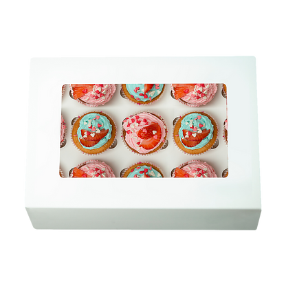 50pcs Cupcake Boxes 12-Hole Laminated Clear Window Face Boxes Favour V63-932041