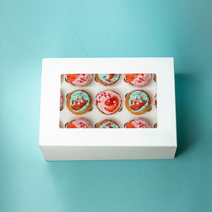 50pcs Cupcake Boxes 12-Hole Laminated Clear Window Face Boxes Favour V63-932041