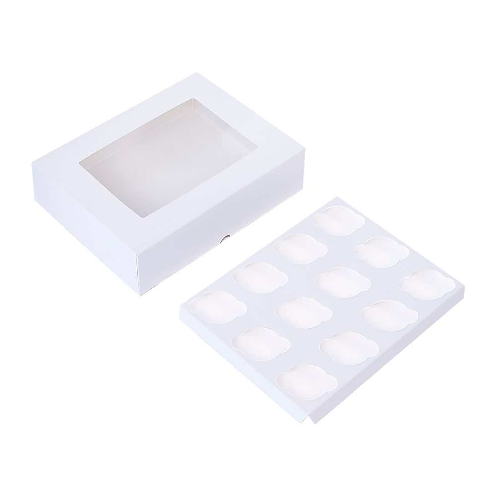 50pcs Cupcake Boxes 12-Hole Laminated Clear Window Face Boxes Favour V63-932041