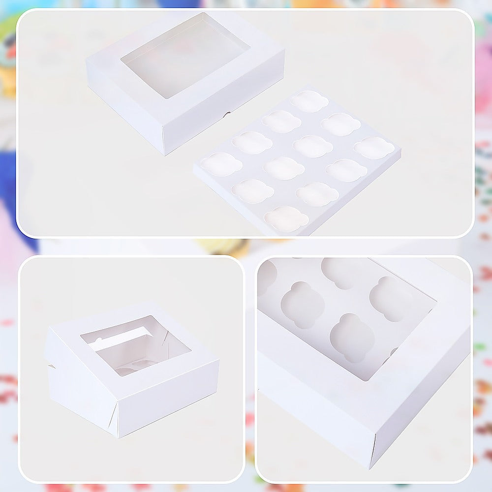 50pcs Cupcake Boxes 12-Hole Laminated Clear Window Face Boxes Favour V63-932041