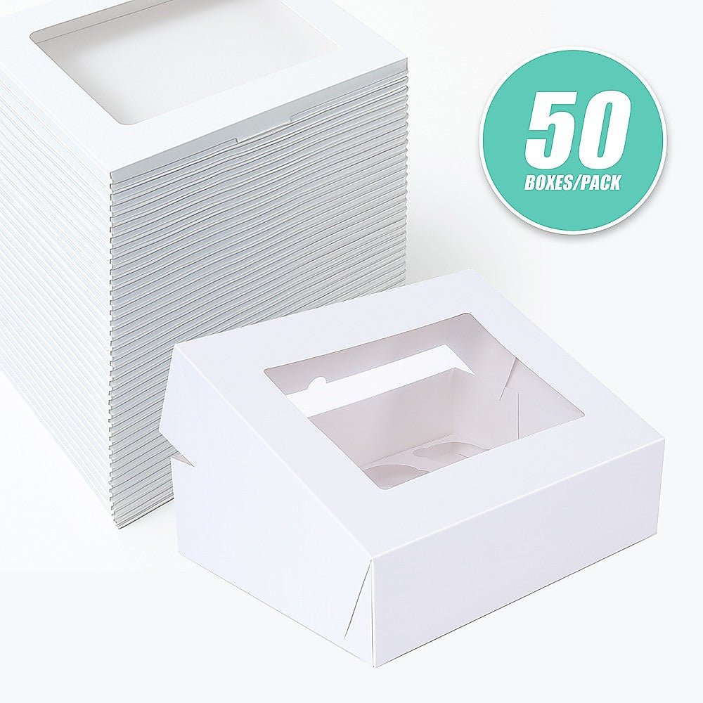 50pcs Cupcake Boxes 12-Hole Laminated Clear Window Face Boxes Favour V63-932041
