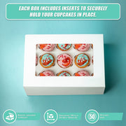 50pcs Cupcake Boxes 12-Hole Laminated Clear Window Face Boxes Favour V63-932041