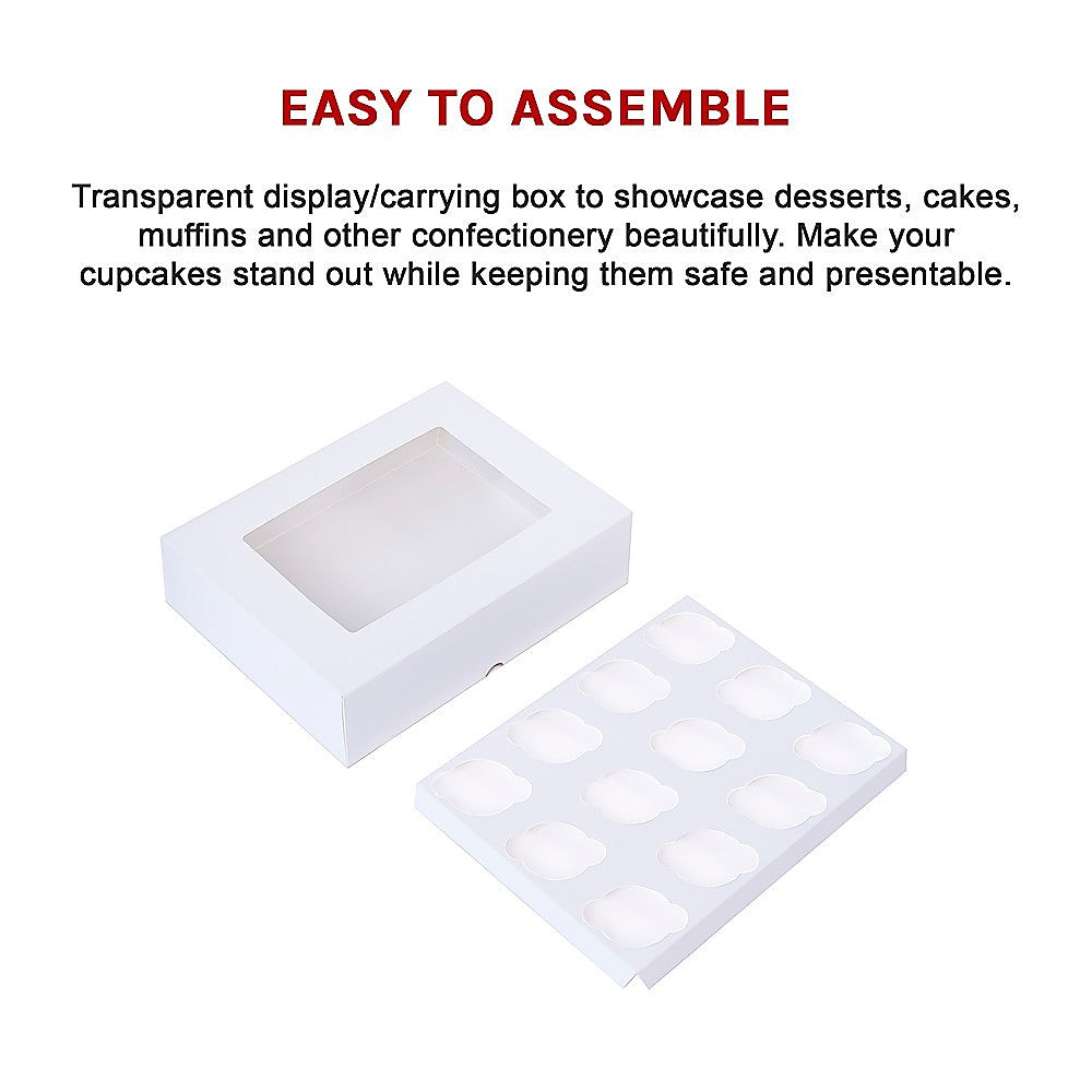 50pcs Cupcake Boxes 12-Hole Laminated Clear Window Face Boxes Favour V63-932041