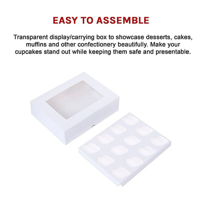50pcs Cupcake Boxes 12-Hole Laminated Clear Window Face Boxes Favour V63-932041