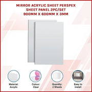 MIRROR Acrylic Sheet Perspex Sheet Panel 2pc/set 900mm x 600mm x 3mm V63-932131