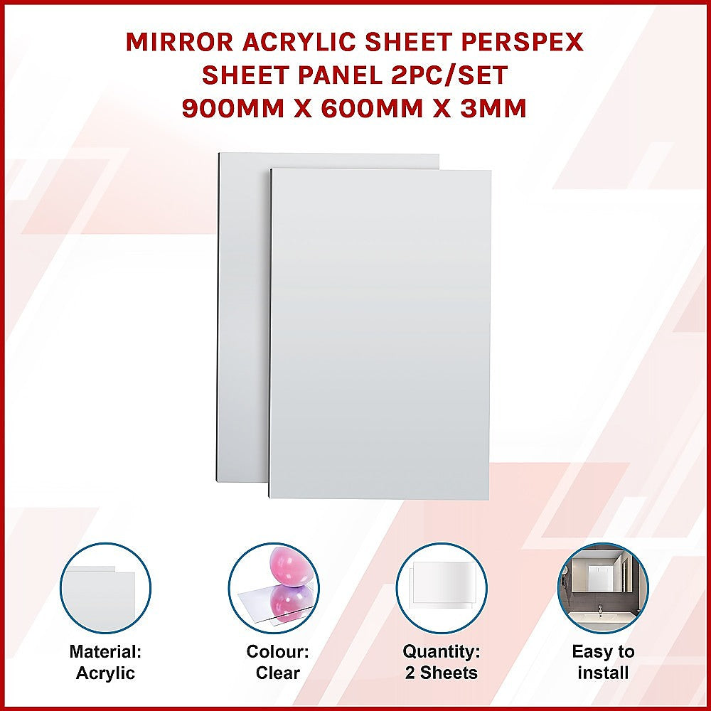 MIRROR Acrylic Sheet Perspex Sheet Panel 2pc/set 900mm x 600mm x 3mm V63-932131