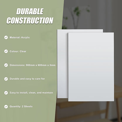 MIRROR Acrylic Sheet Perspex Sheet Panel 2pc/set 900mm x 600mm x 3mm V63-932131