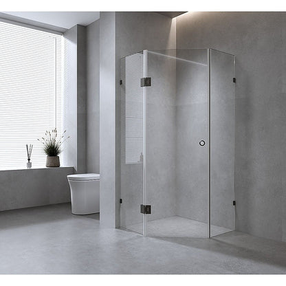 100cm Frameless Diamond Shower Screen - Gold U-Brackets with Durable Brass Hinges V63-932311