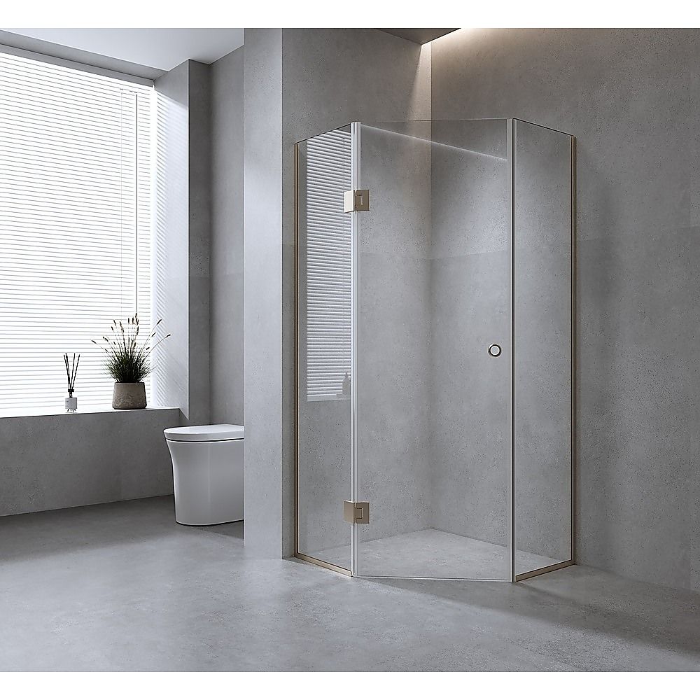 90cm Frameless Diamond Shower Screen with Gold Channels and SS Hinges V63-932491