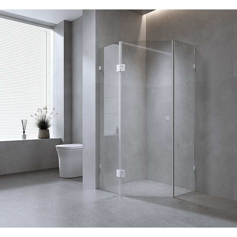 100cm Frameless Diamond Shower Screen - Chrome F-Brackets Detailing with Durable SS Hinges V63-932601