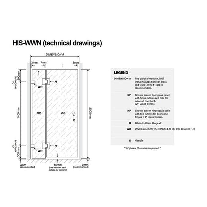 100x70cm Corner Frameless Shower Screen - Chrome Wall Channel and Floor F-Bracket with SS Hinges for V63-933661