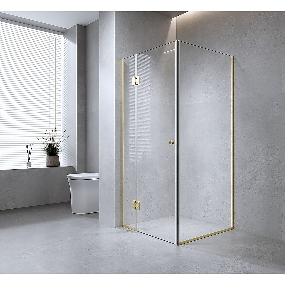 100x70cm Corner Frameless Shower Screen - White Wall Channel with SS Hinges for Modern Bathroom Style V63-934341