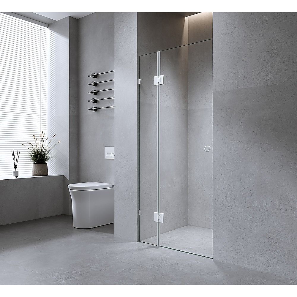 90cm Wall-to-Wall Frameless Shower Screen with Gold Brackets, SS Hinges & F-Brackets and Floor F-Bracket V63-937041