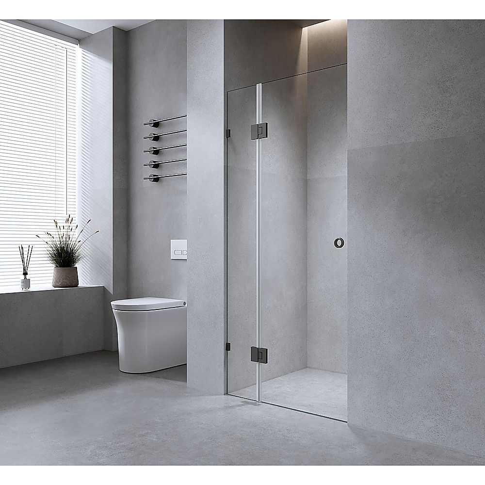 120cm Frameless Wall-to-Wall Shower Screen with White Brackets & Brass Hinges - U-Brackets and Floor U-Bracket V63-938751