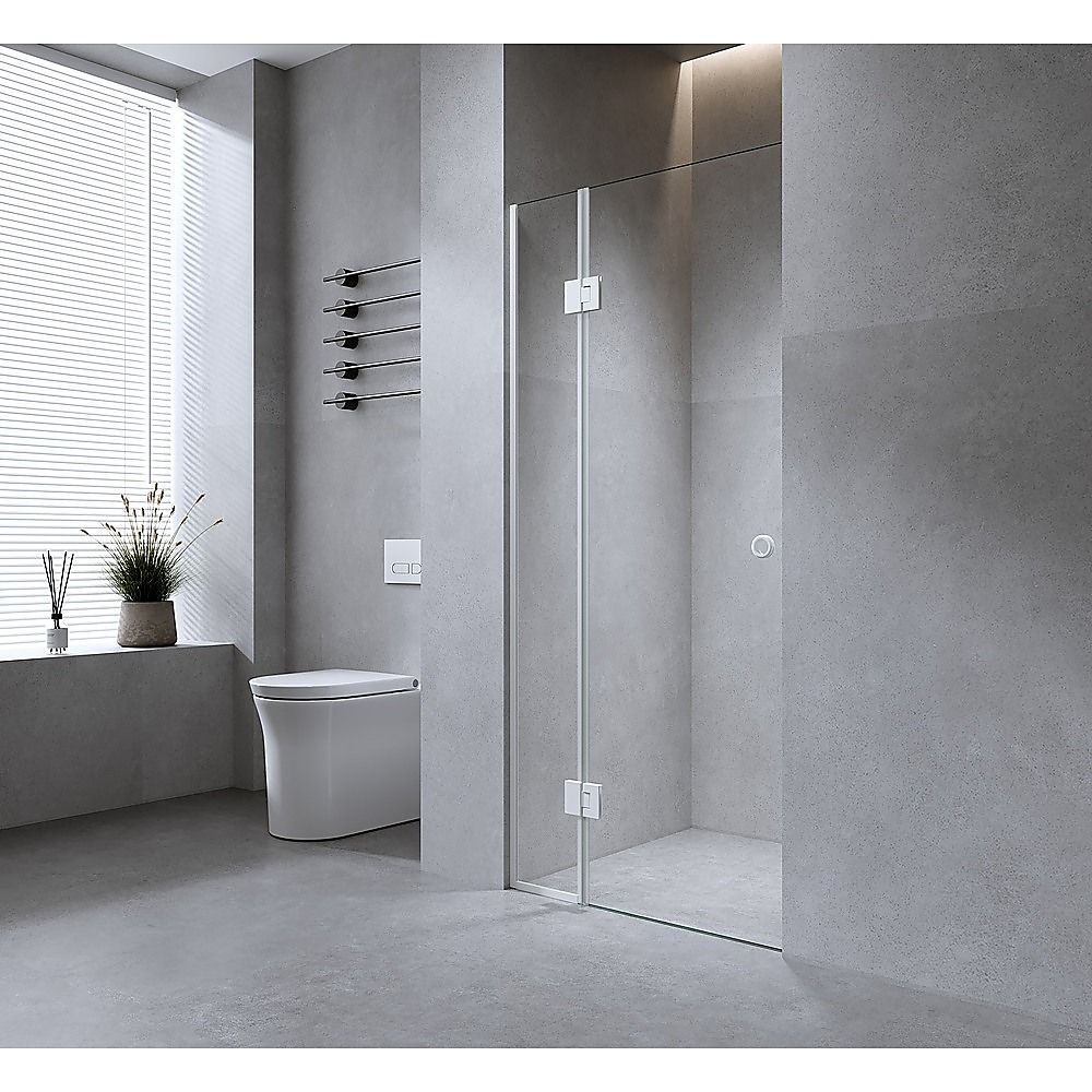 100cm Wall to Wall Frameless Shower Screen - Gunmetal Wall Channel and Floor Channel with SS Hinges for V63-939181