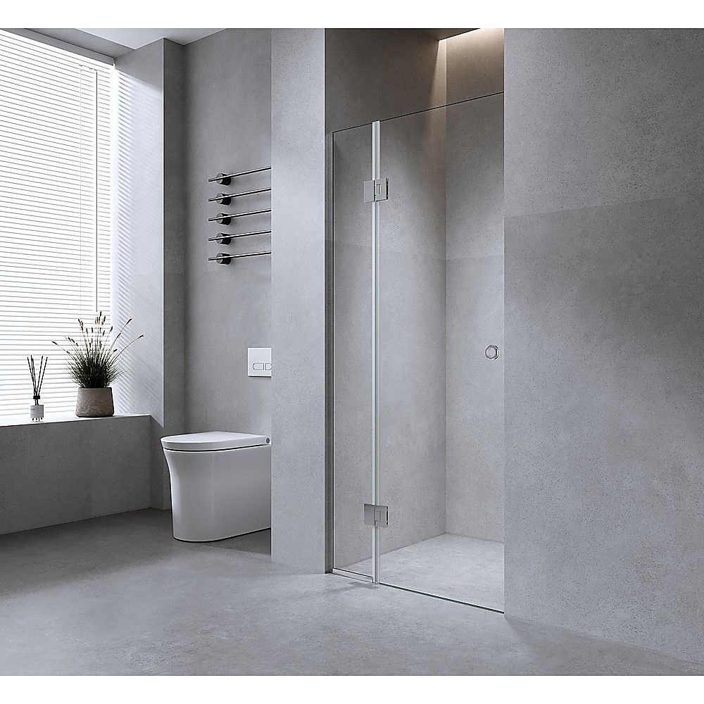 90cm Frameless Wall-to-Wall Shower Screen - Black Wall Channel with Brass Hinges V63-939461