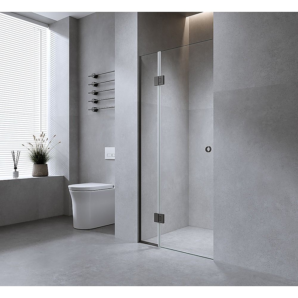110cm Frameless Wall-to-Wall Shower Screen - White Wall Channel and Floor Channel with Brass Hinges V63-939751