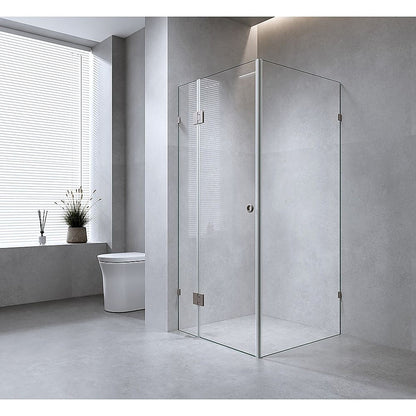 120x100cm Corner Frameless Shower Screen - Gunmetal F-Brackets with SS Hinges for Contemporary Bathrooms V63-941541