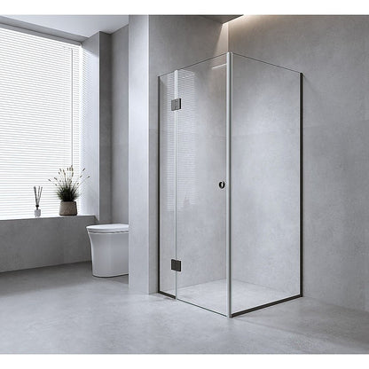 90x80cm Corner Frameless Shower Screen - Nickel Wall Channel and Floor Channel with Brass Hinges for Elegant V63-942971