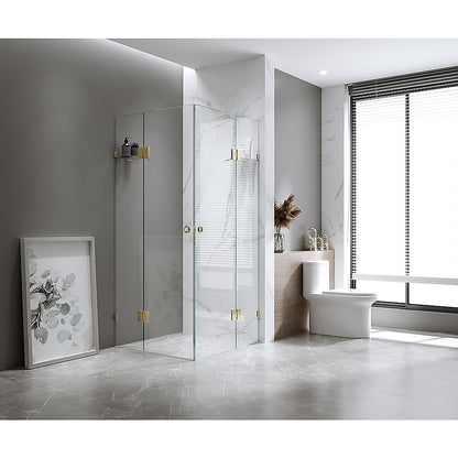 100x100cm Double Door Corner Shower - Chrome F-Brackets with SS Hinges for Contemporary Bathrooms V63-949011