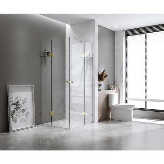 110x110cm Double Door Corner Shower - Black F-Brackets with SS Hinges for Contemporary Bathrooms V63-949221