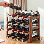 Bamboo Wine Rack Free Standing 15 Bottles with 6 Glasses Holder Storage in Brown V63-952231