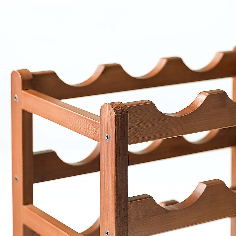 Bamboo Wine Rack Free Standing 15 Bottles with 6 Glasses Holder Storage in Brown V63-952231