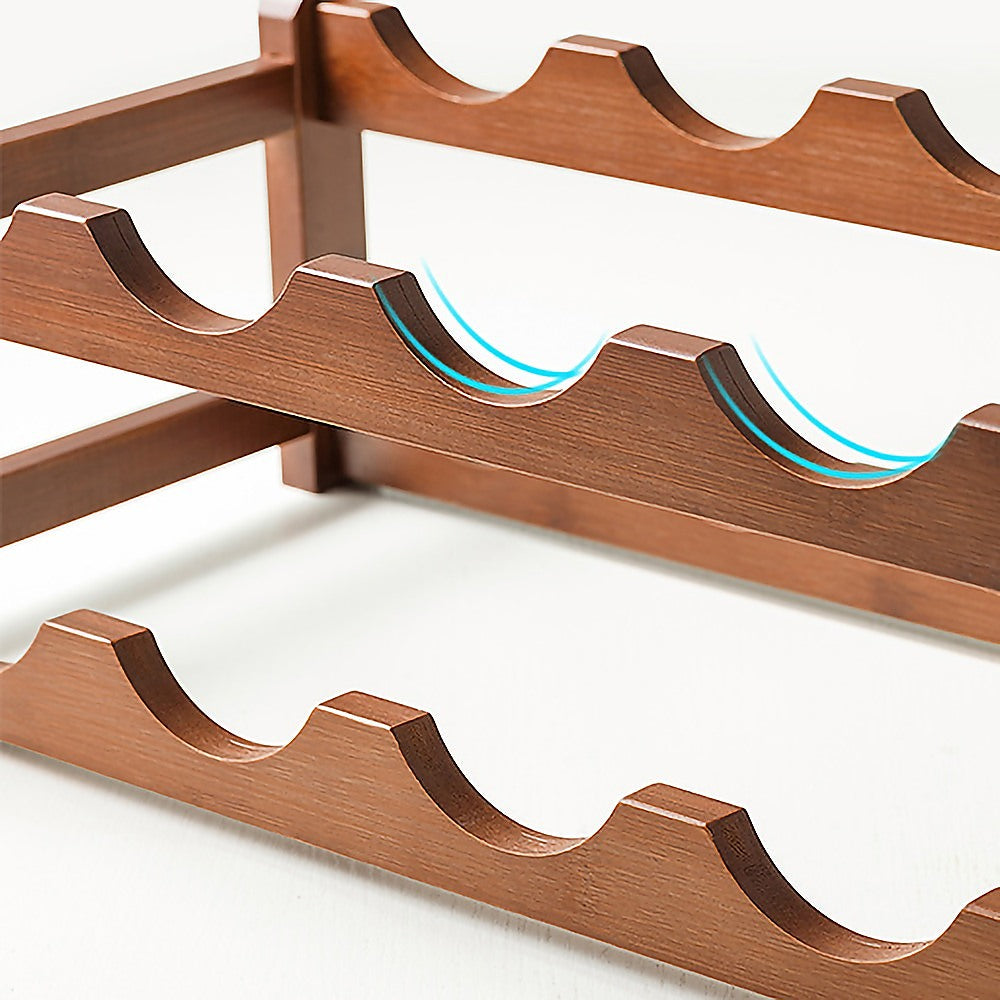 Bamboo Wine Rack Free Standing 15 Bottles with 6 Glasses Holder Storage in Brown V63-952231
